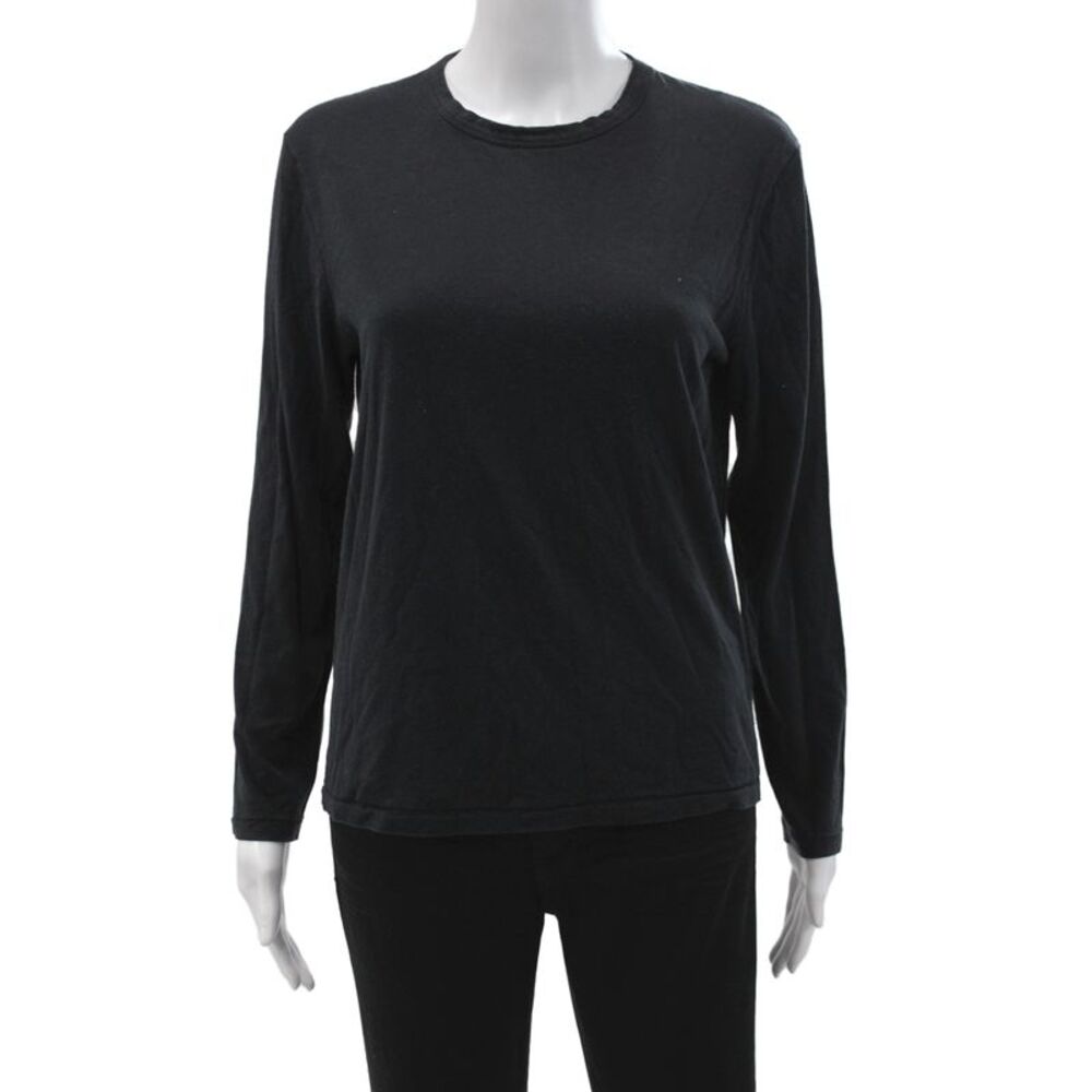 Majestic Filatures Womens Basic Black Crew Neck Long Sleeve T-Shirt Size 2